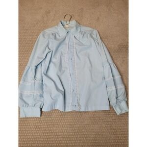 Vintage Blouse Women's Size Medium Ruffles & Lace Baby Blue Top, Grannycore